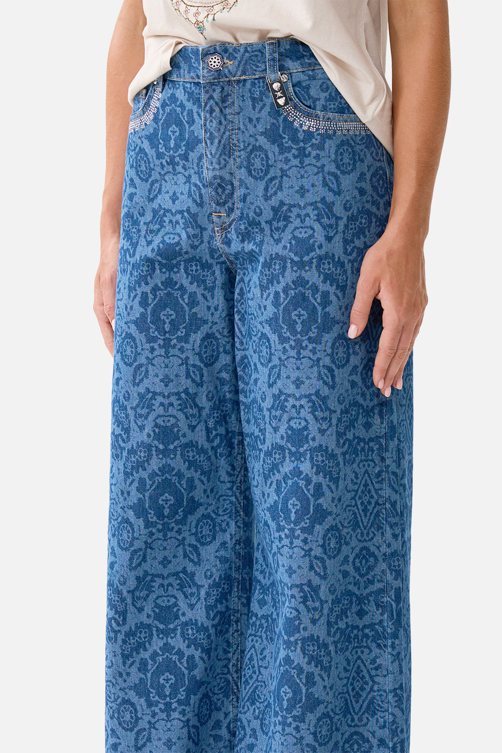 The CAMILLA LONG TIERED DRESS WITH BOW TIES CERAMIC PANORAMIC in our  print.