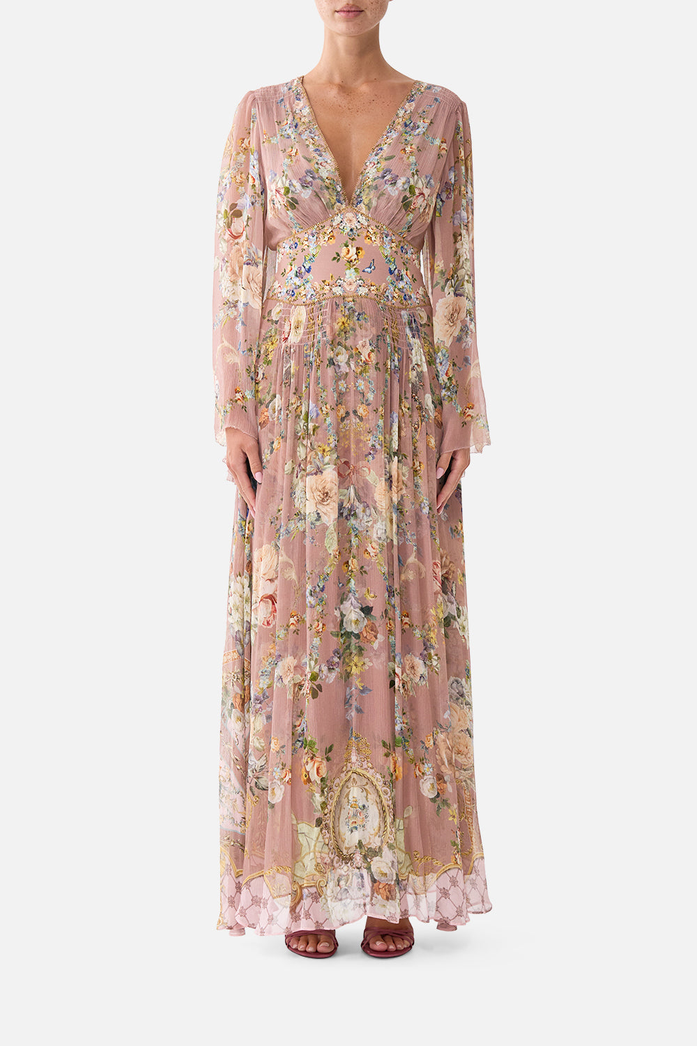 FLARED SLEEVE DRESS CHAMBER OF BLOOMS