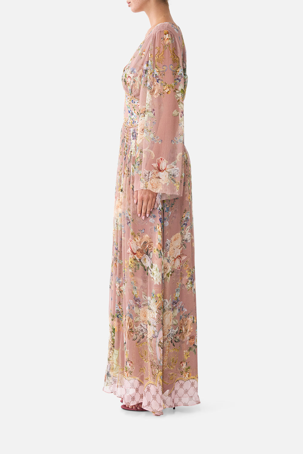 FLARED SLEEVE DRESS CHAMBER OF BLOOMS