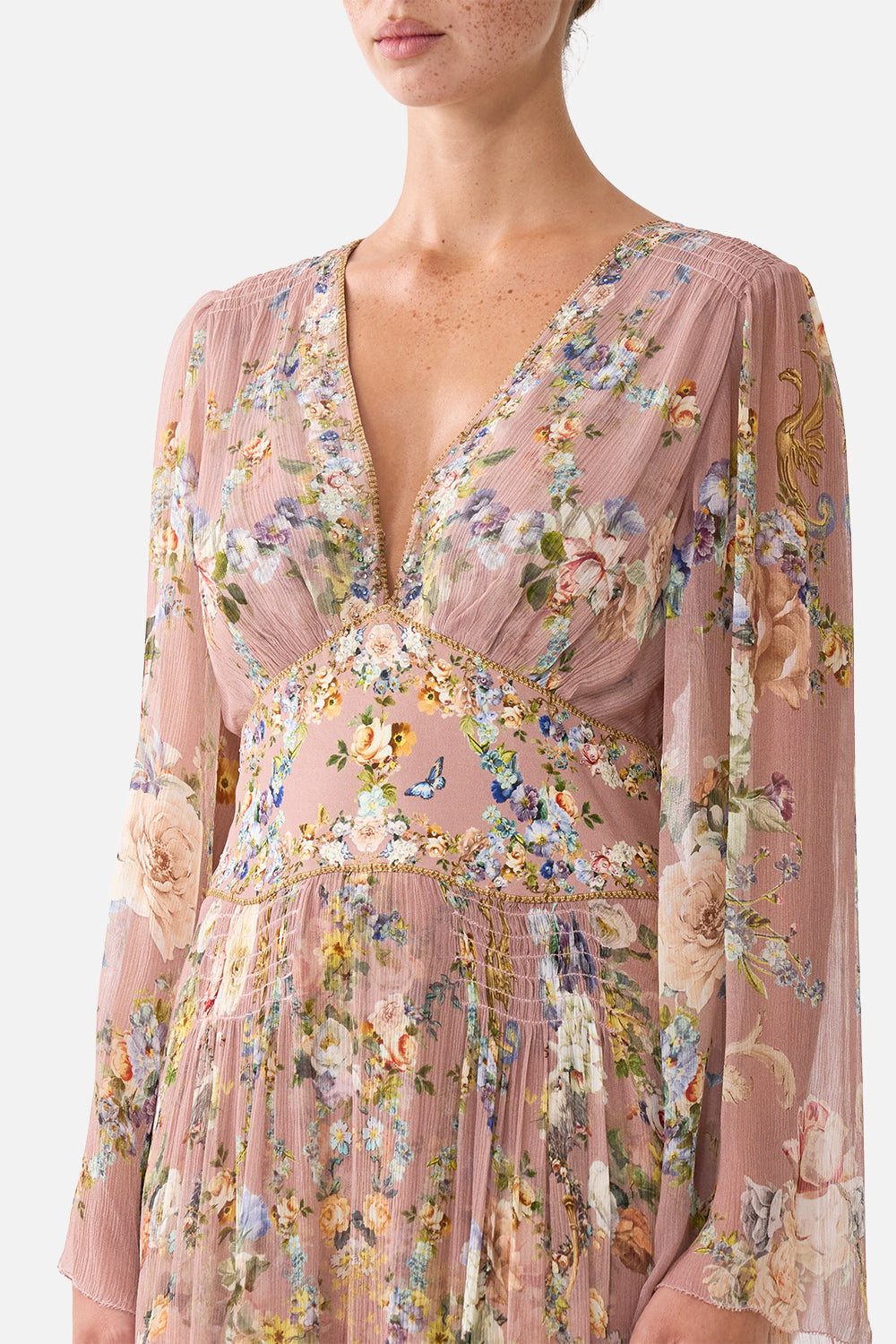 FLARED SLEEVE DRESS CHAMBER OF BLOOMS