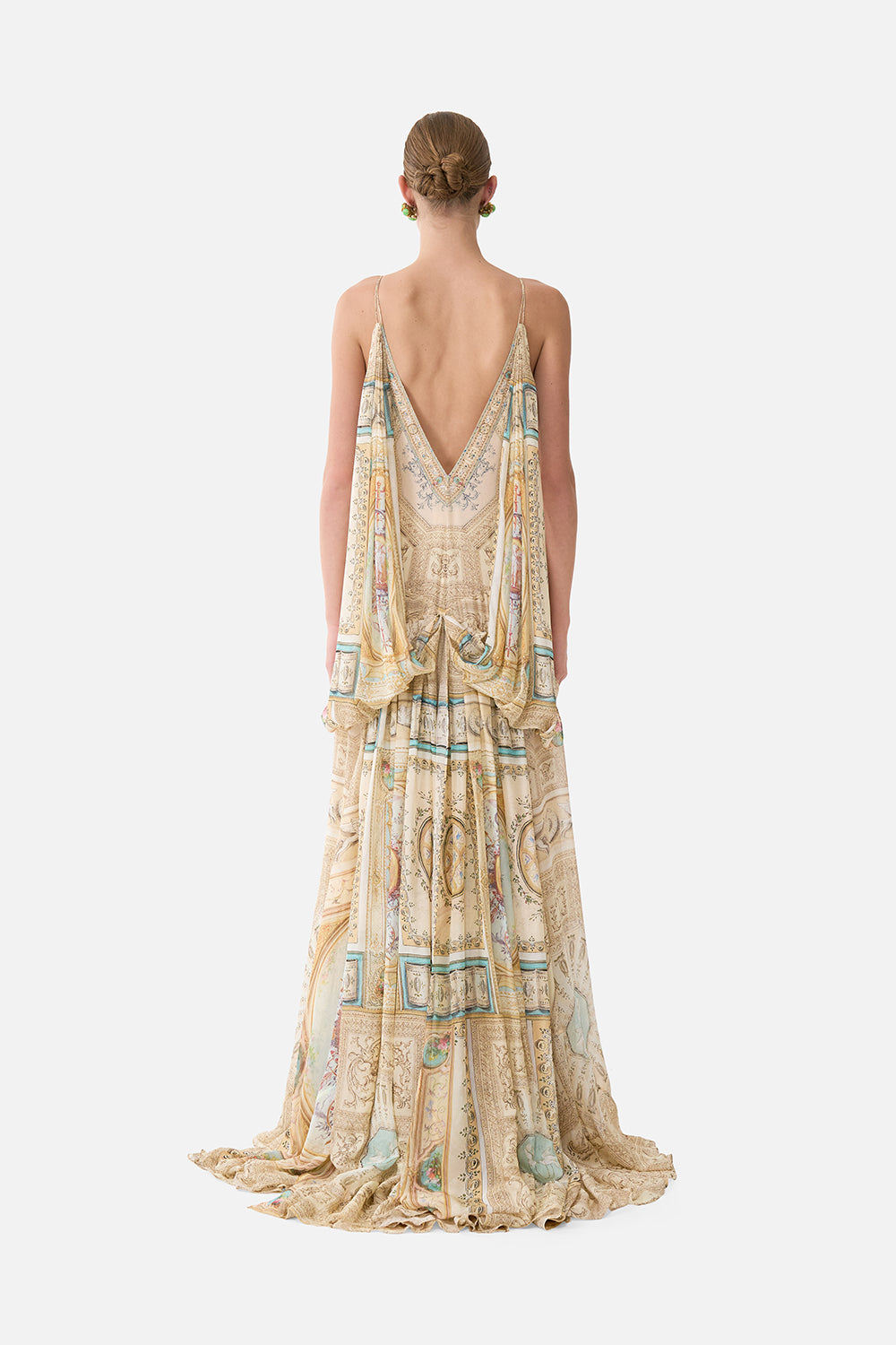 The CAMILLA SHIRRED WAIST LONG DRESS PALACE ZOOLOGY in our  print.