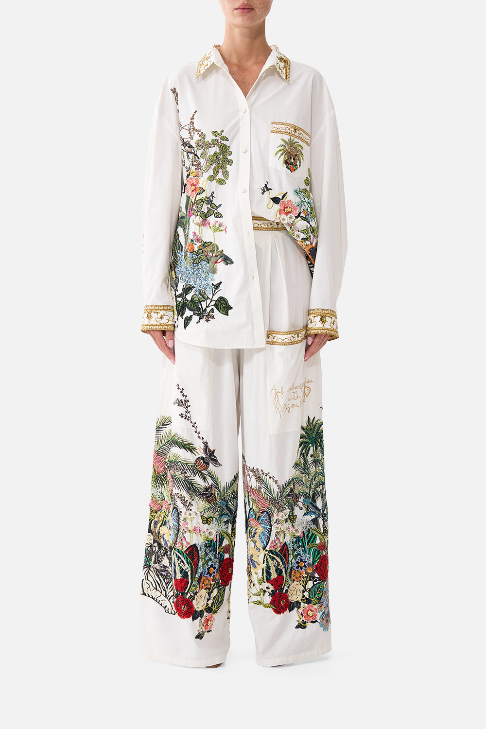 The CAMILLA Wide Leg Trouser With Front Pockets Wanderlust Empire in our Wanderlust Empire print.