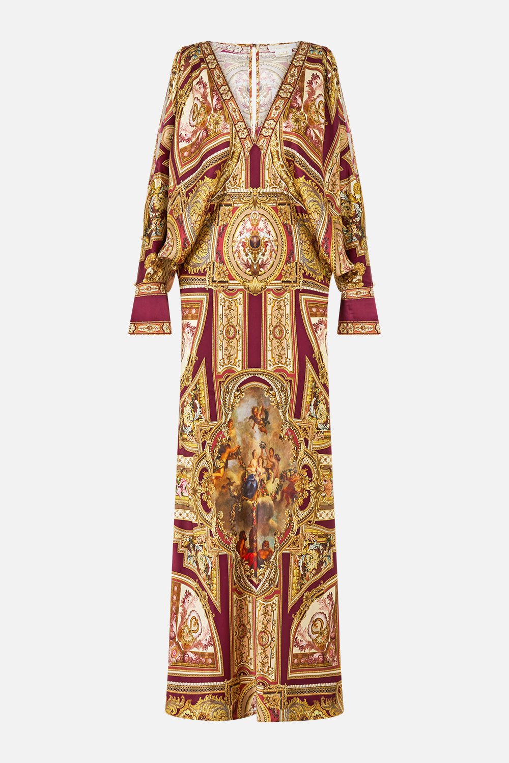 PLUNGE NECK DRAPED SHOULDER DRESS QUEEN OF BOHEMIA