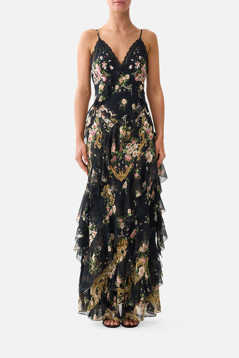 ASYMMETRICAL RUFFLE SLIP DRESS VERSAILLES OR DIE