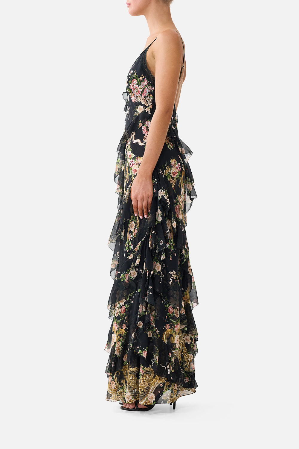ASYMMETRICAL RUFFLE SLIP DRESS VERSAILLES OR DIE