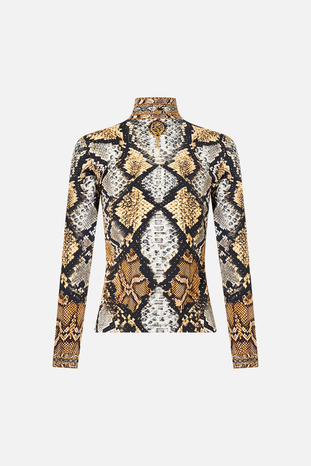 The CAMILLA Jersey Turtleneck in Print Animalia Heirlooms. Ghost View Back