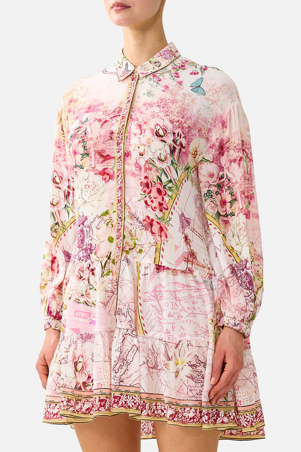 LONG SLEEVE TIERED SHORT DRESS JOURNAL DE VOYAGE