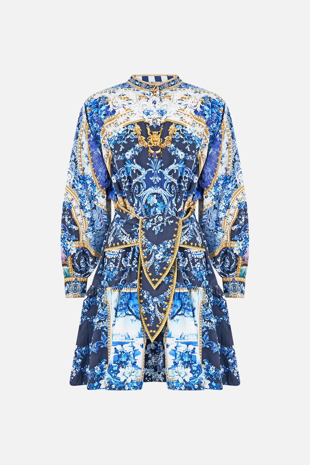 The Sweet Sacre Bleu Short Tiered Shirtdress With Wide Waist Tie