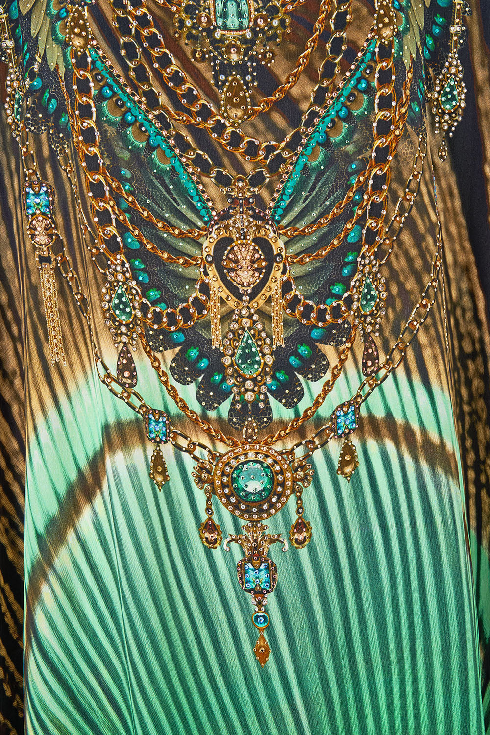 The CAMILLA Round Neck Kaftan in our A Wink to the Wild print, fabric detail.