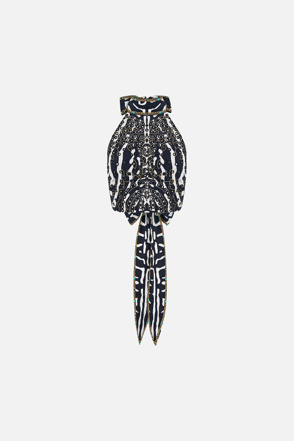 The CAMILLA Halter Tie Back Top in Print Zig Zag Zoo. Ghost View Front