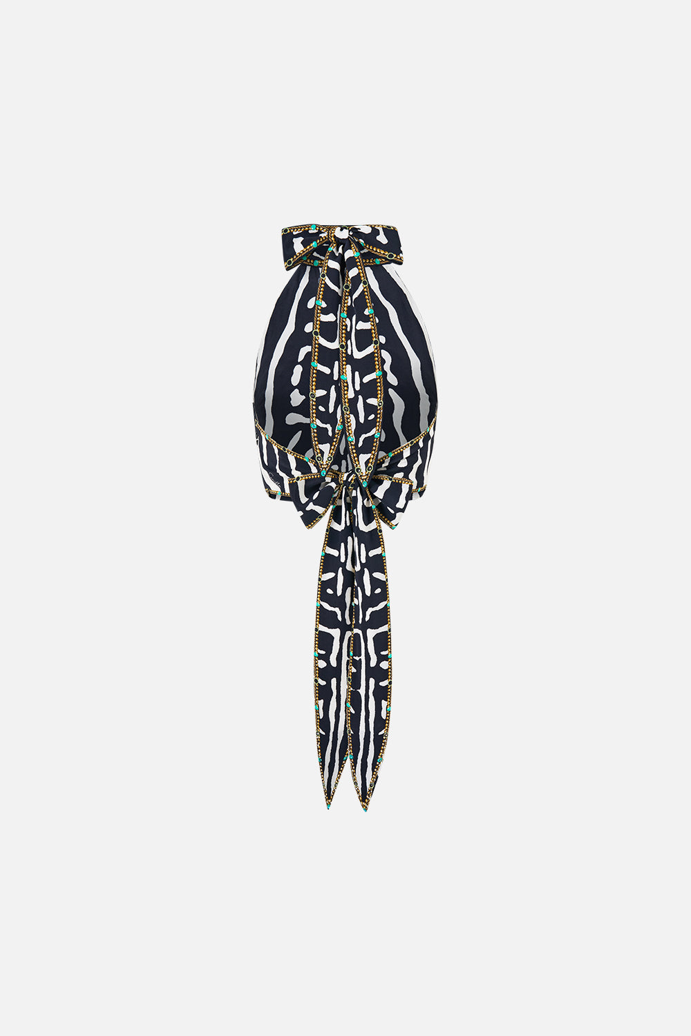 The CAMILLA Halter Tie Back Top in our Zig Zag Zoo print, back view.