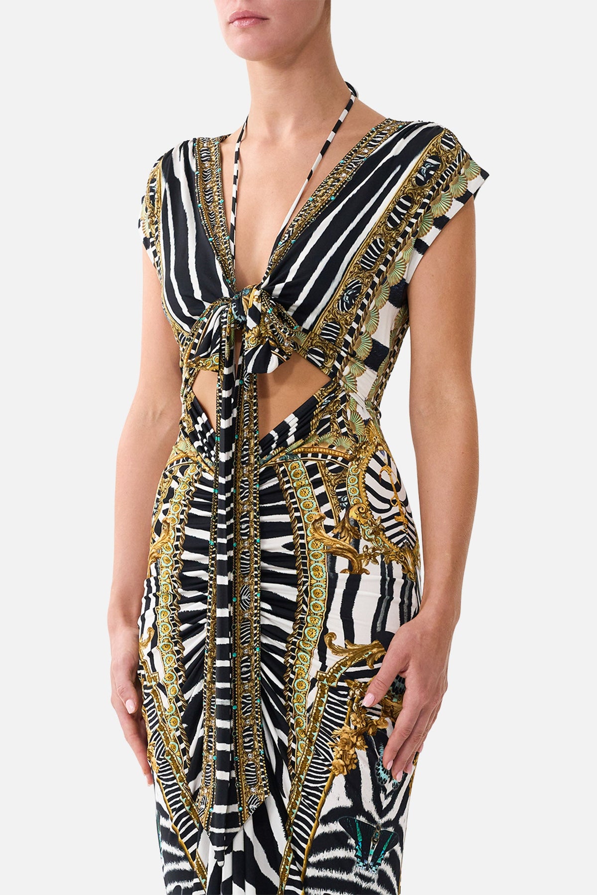 The Wrap Bodice Jersey Dress in print Zig Zag Zoo