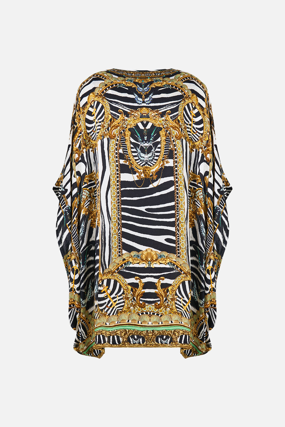 The CAMILLA Draped Split Sleeve Top in our Zig Zag Zoo print, back view.