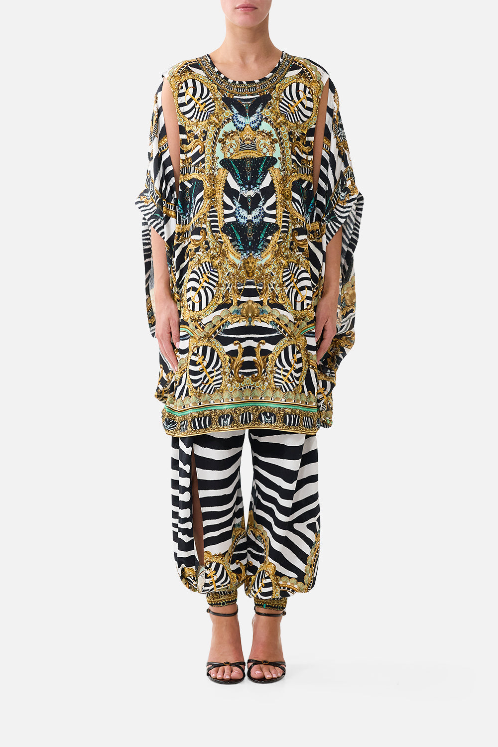 The Draped Split Sleeve Top in print Zig Zag Zoo