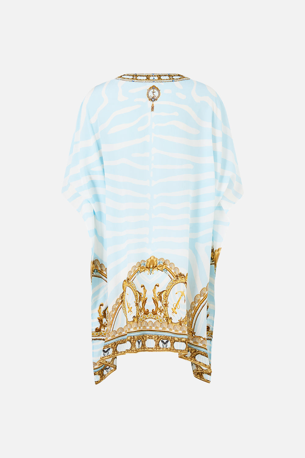 The CAMILLA Short Lace Up Kaftan in Print Spirit of Stripes. Ghost View Back