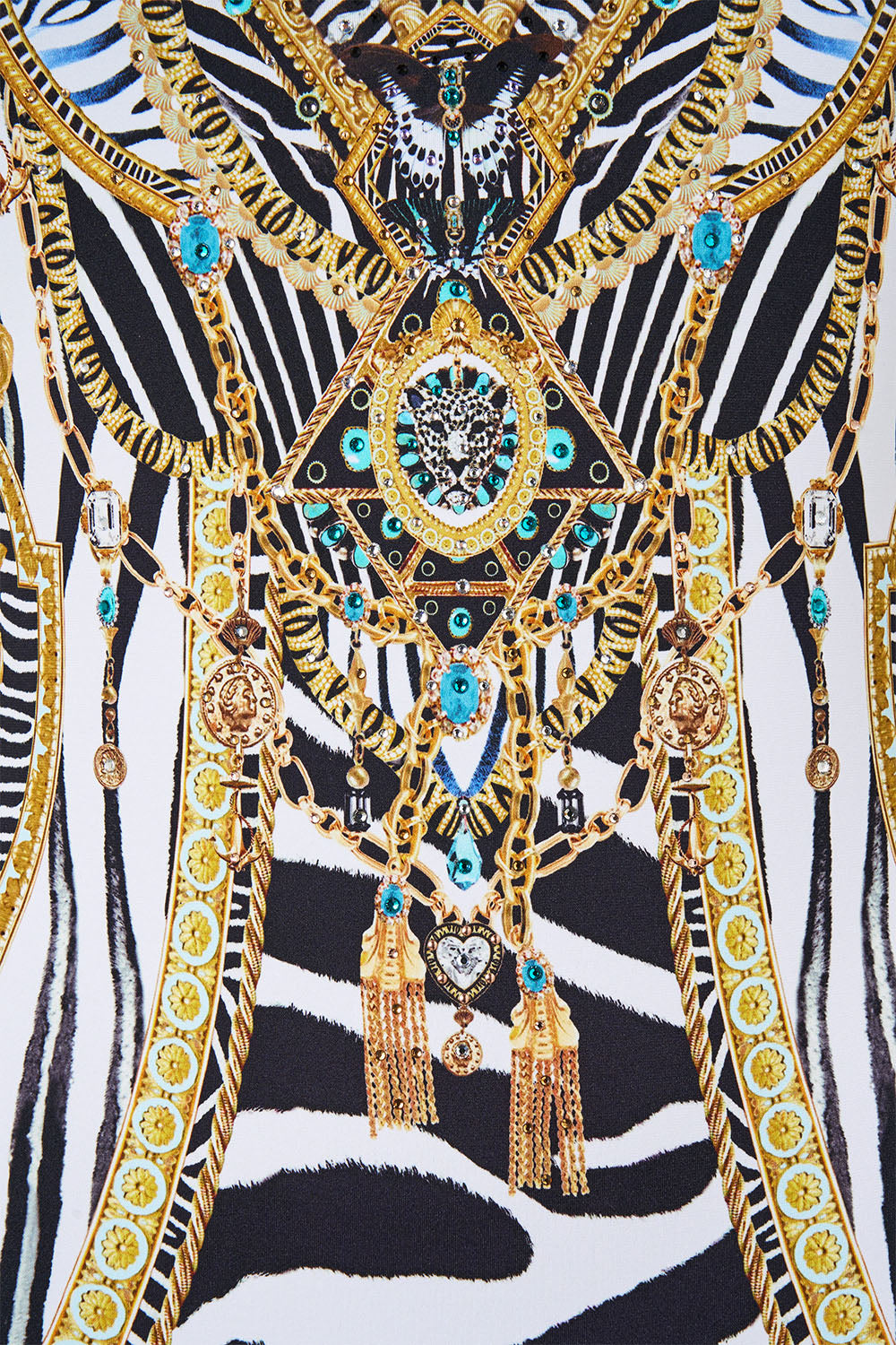 The CAMILLA V-Neck One Piece W/ V Back in Print Zig Zag Zoo. Ghost View