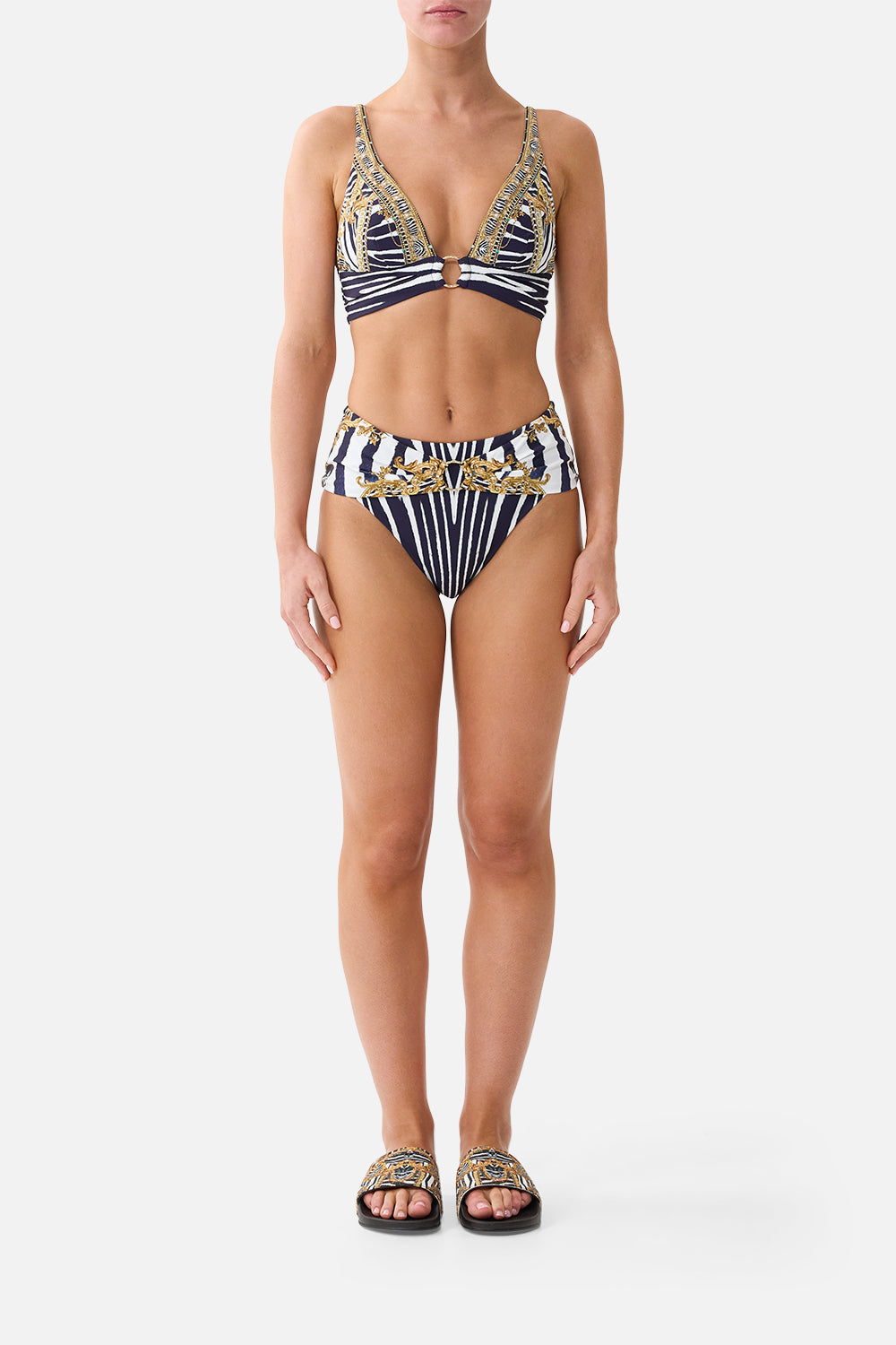 The High Waist Bikini Bottom With Pleat Waist Trim in print Zig Zag Zoo