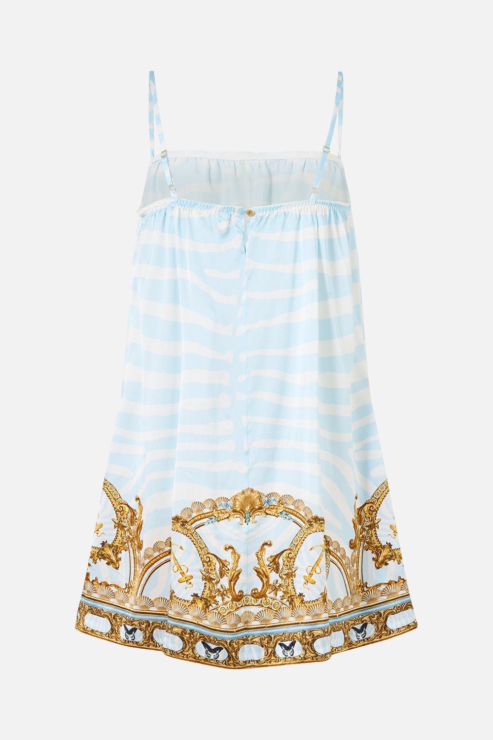 The CAMILLA Square Neck Short Slip Dress in Print Spirit of Stripes. Ghost View Back