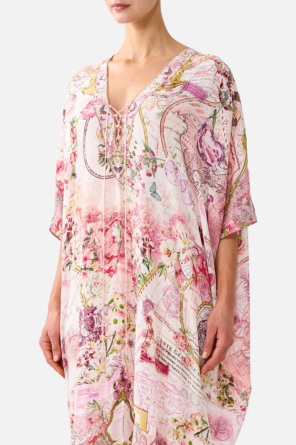 LACE UP KAFTAN WITH HEM RUFFLE JOURNAL DE VOYAGE