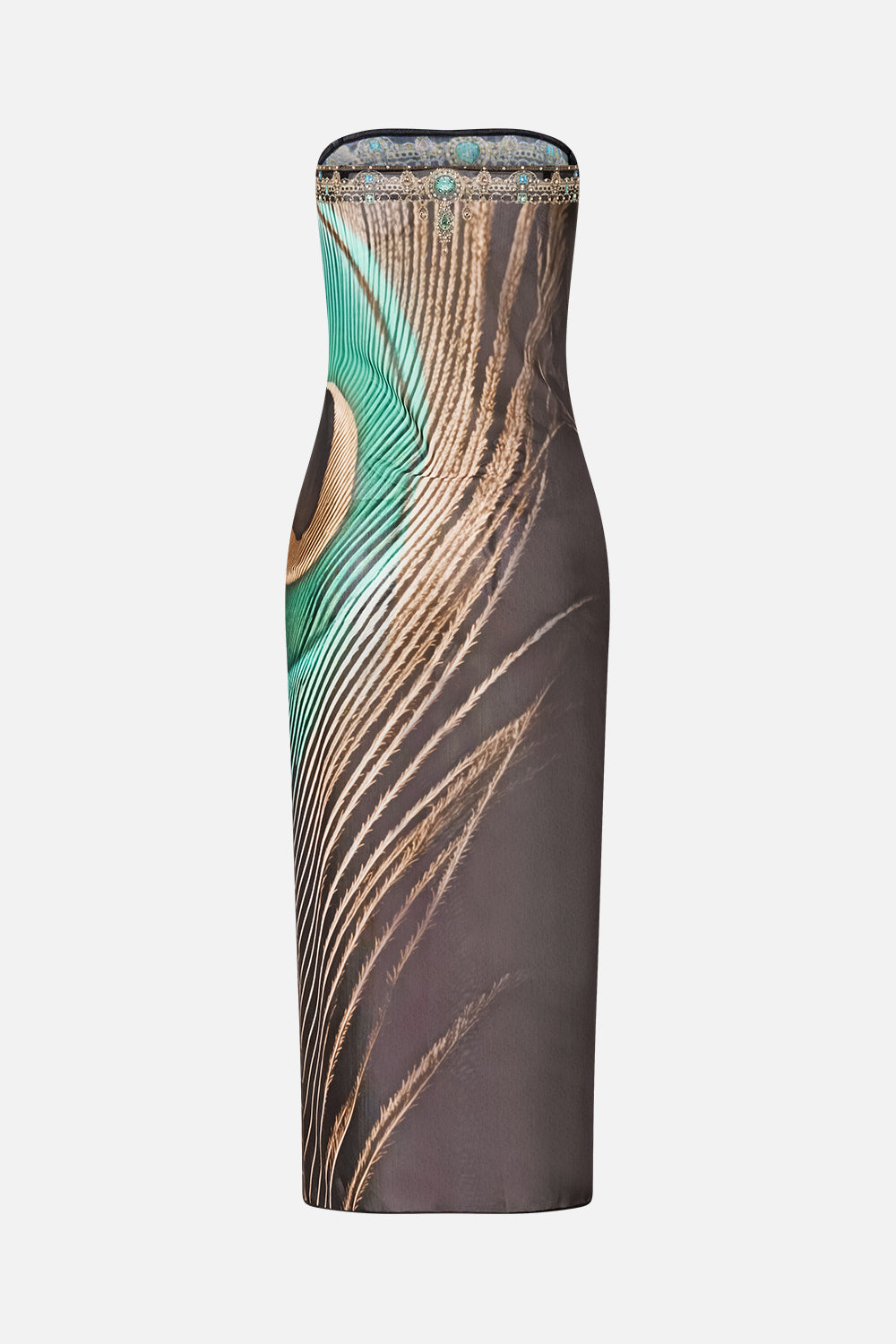 The CAMILLA Tube Beach Midi Dress in our A Wink to the Wild print, back view.