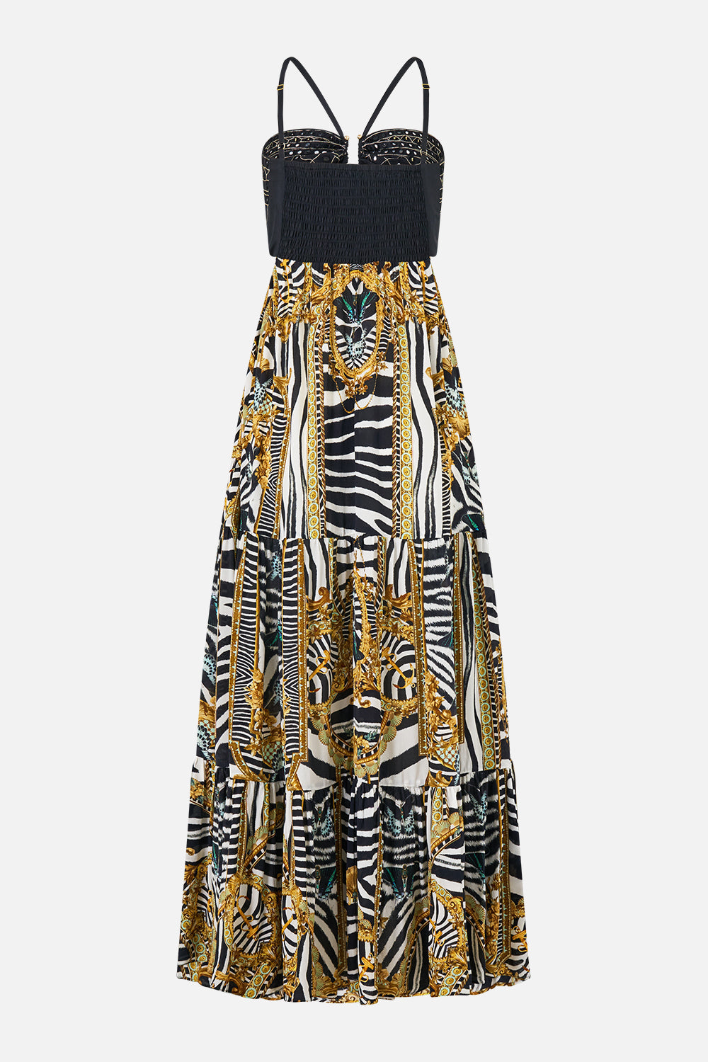 The CAMILLA Gathered Cut Out Dress in Print Zig Zag Zoo. Ghost View Back
