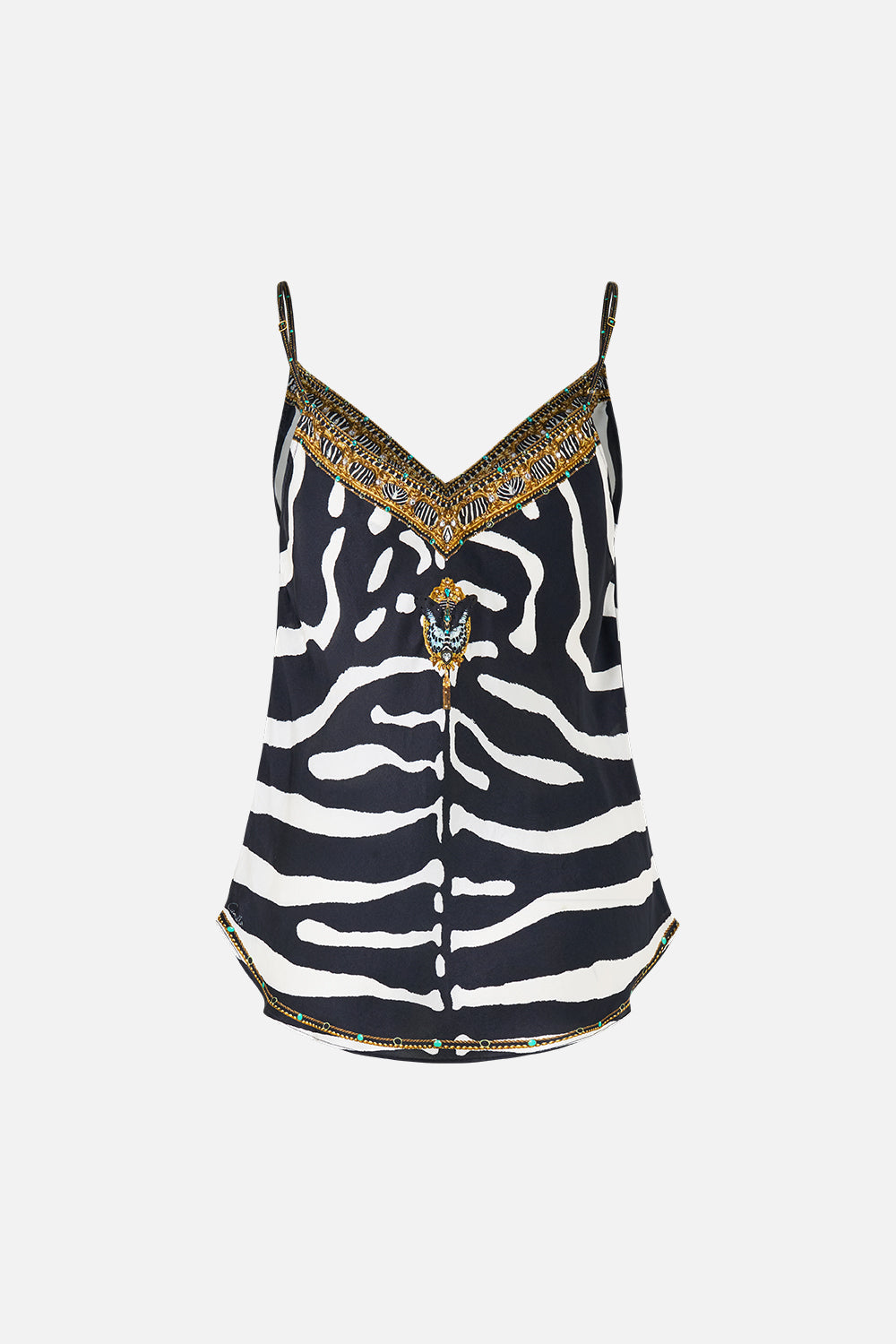 The CAMILLA V-Neck Bias Cami in Print Zig Zag Zoo. Ghost View Back