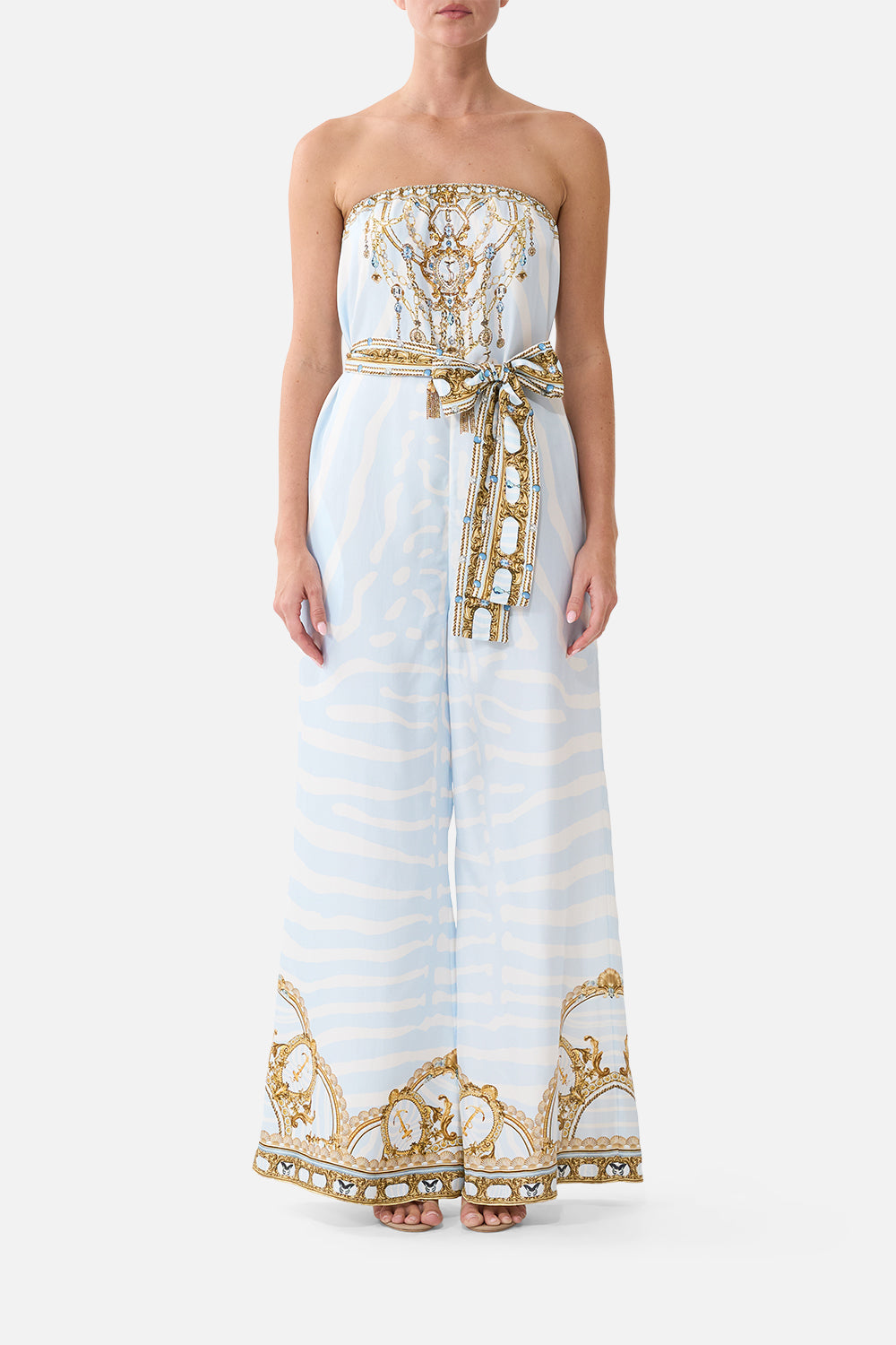 The Tie Waist Strapless Jumpsuit in print Spirit Of Stripes