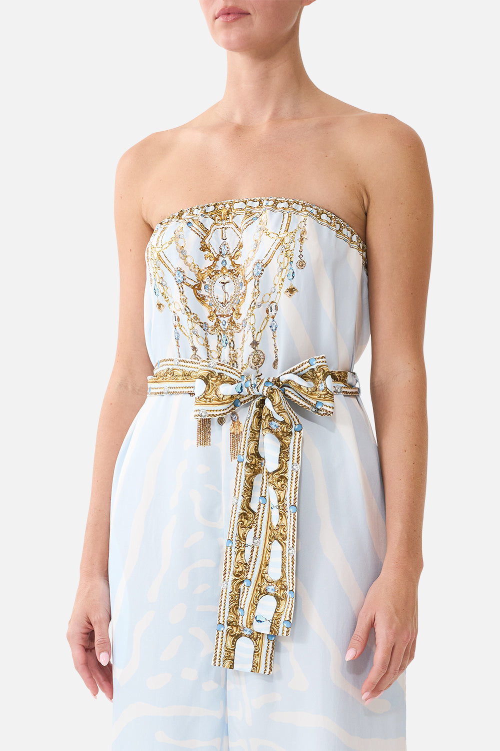 The Tie Waist Strapless Jumpsuit in print Spirit Of Stripes