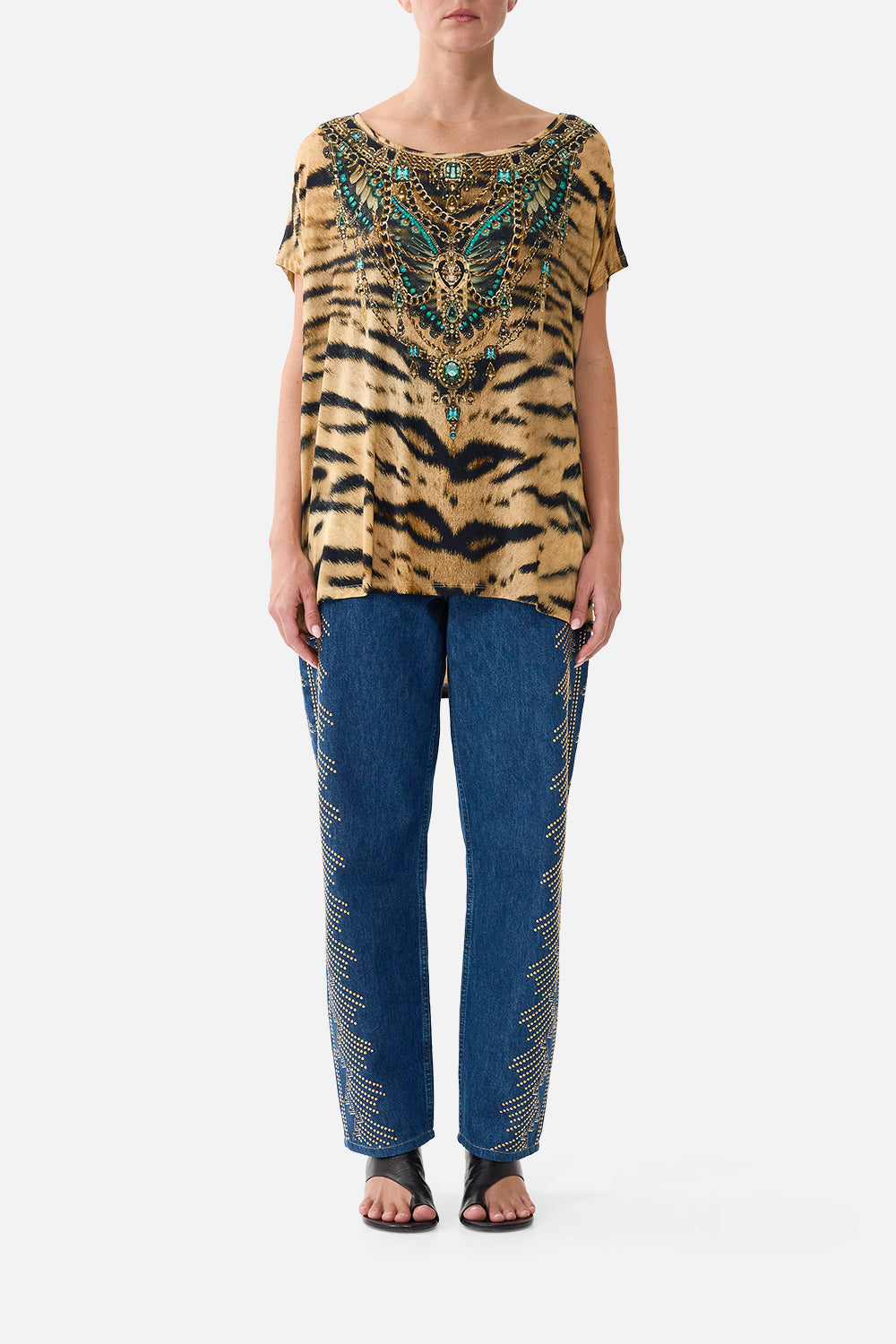 The CAMILLA Loose Fit Tee in Print A Wink to the Wild. Model View