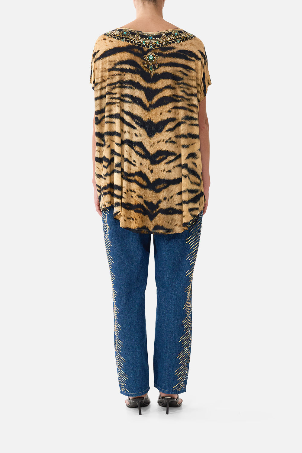 The CAMILLA Loose Fit Tee in our A Wink to the Wild print, back view on model.