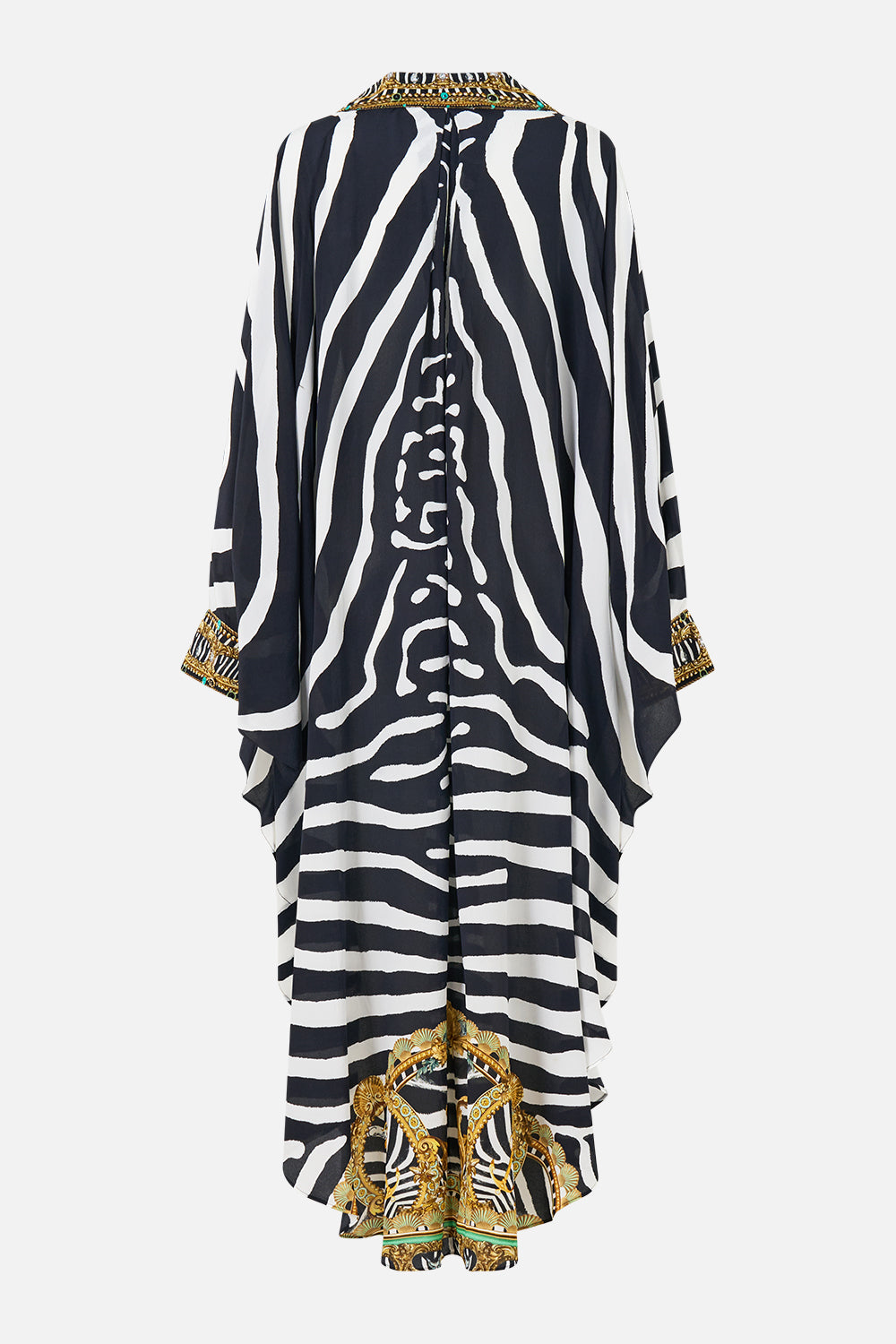 The CAMILLA Long Kaftan With Button Cuff in Print Zig Zag Zoo. Ghost View Back