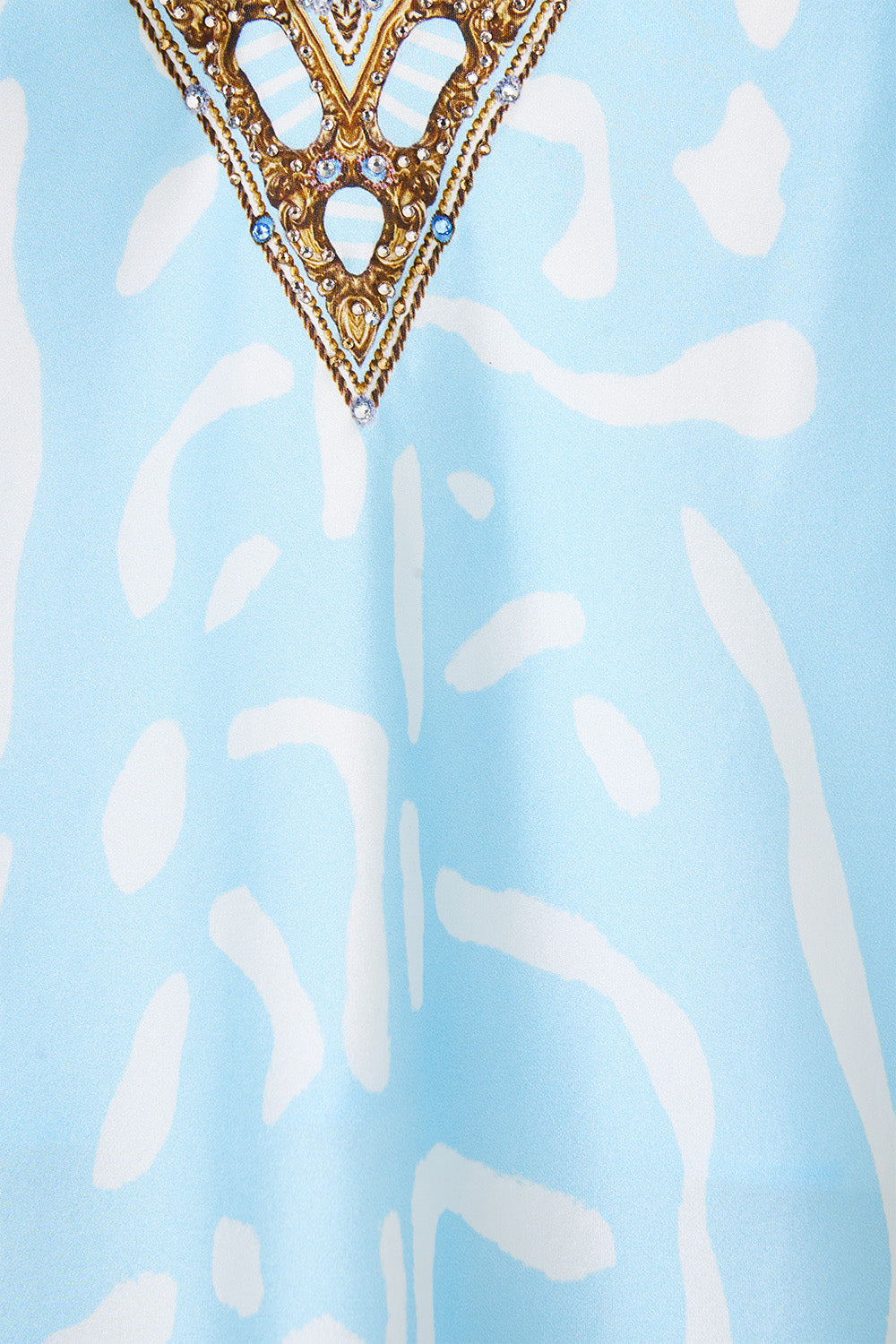 The CAMILLA V Neck Top with Knot Back in our Spirit of Stripes print, fabric detail.