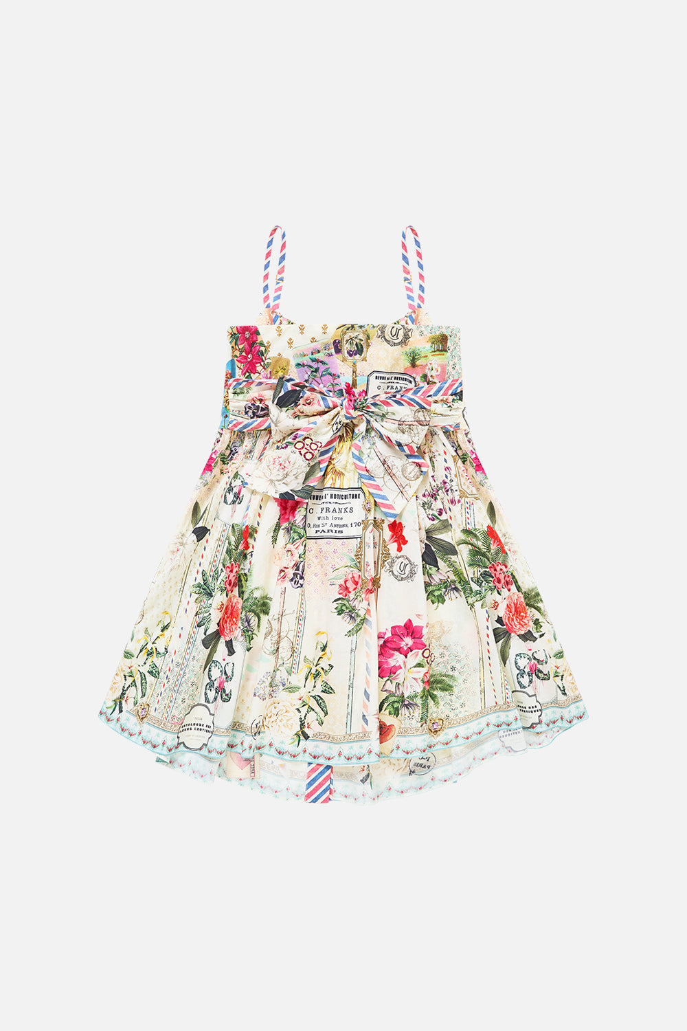 KIDS STRAPPY BUTTON THROUGH MINI DRESS W BOW LA BELLE BOTANIQUE