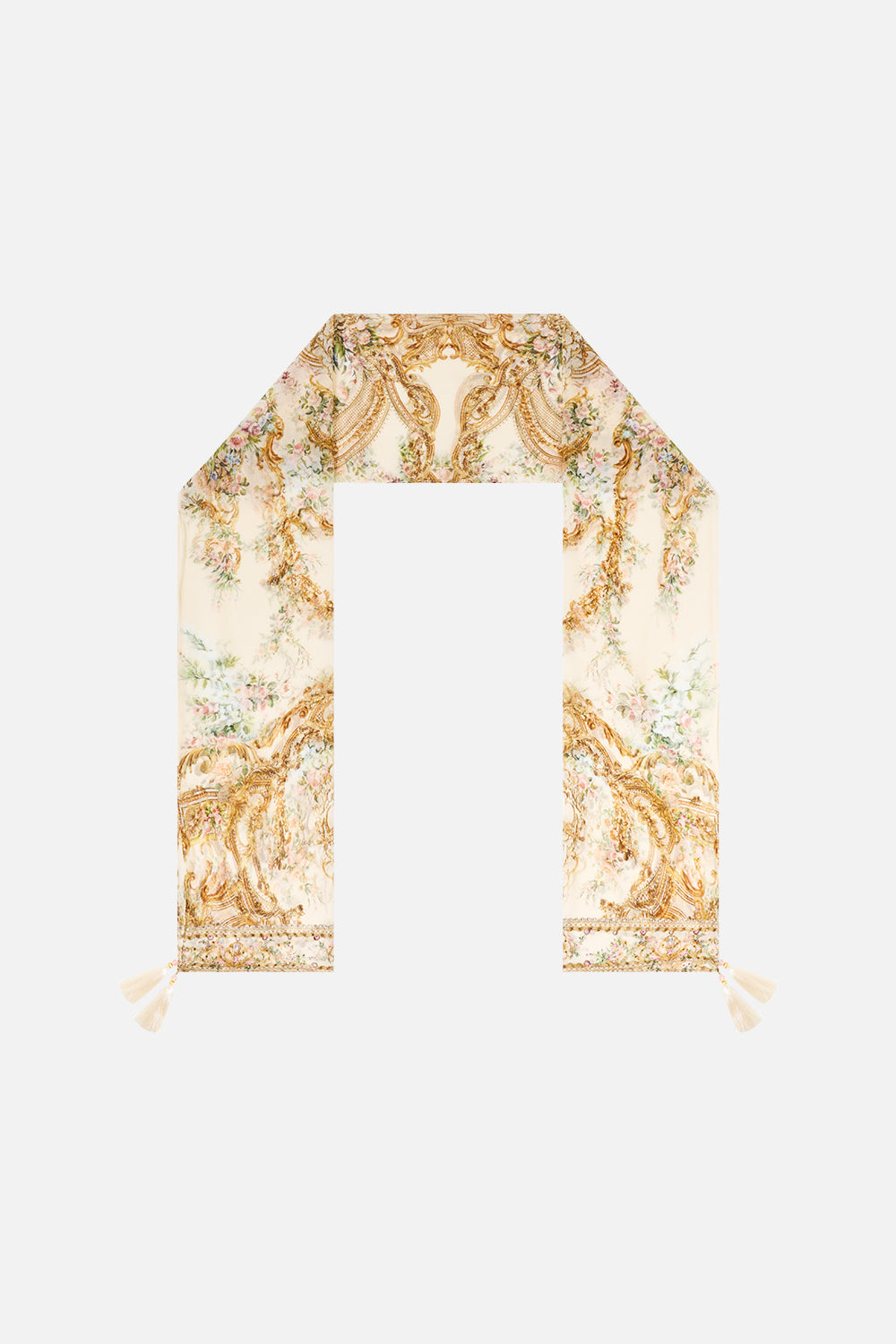 The CAMILLA Long Silk Crinkle Chiffon Scarf in print A Certain Je Ne Sas Quoi