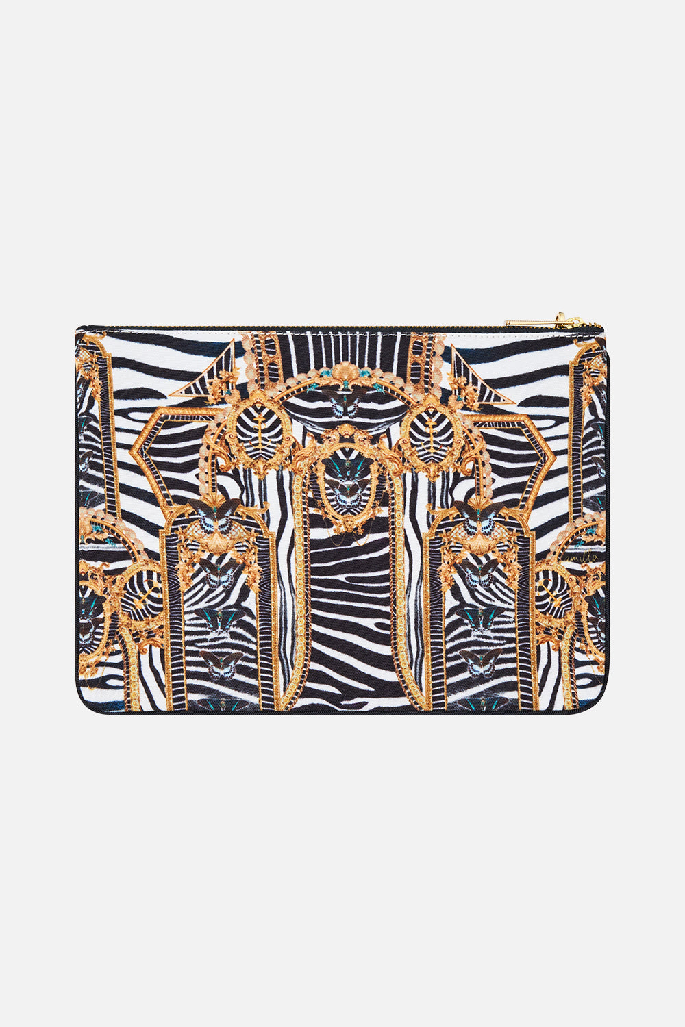 The CAMILLA Small Canvas Clutch in our Zig Zag Zoo print, back view.