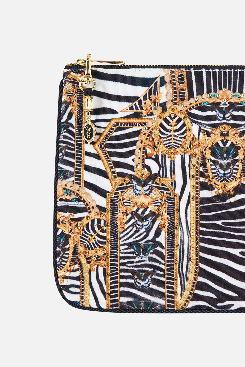 The CAMILLA Small Canvas Clutch in Print Zig Zag Zoo. Ghost View