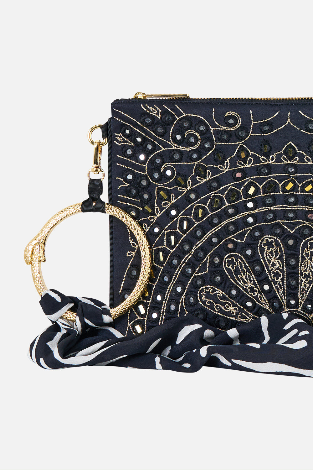 The CAMILLA Ring Scarf Clutch in our Zig Zag Zoo print, fabric detail.