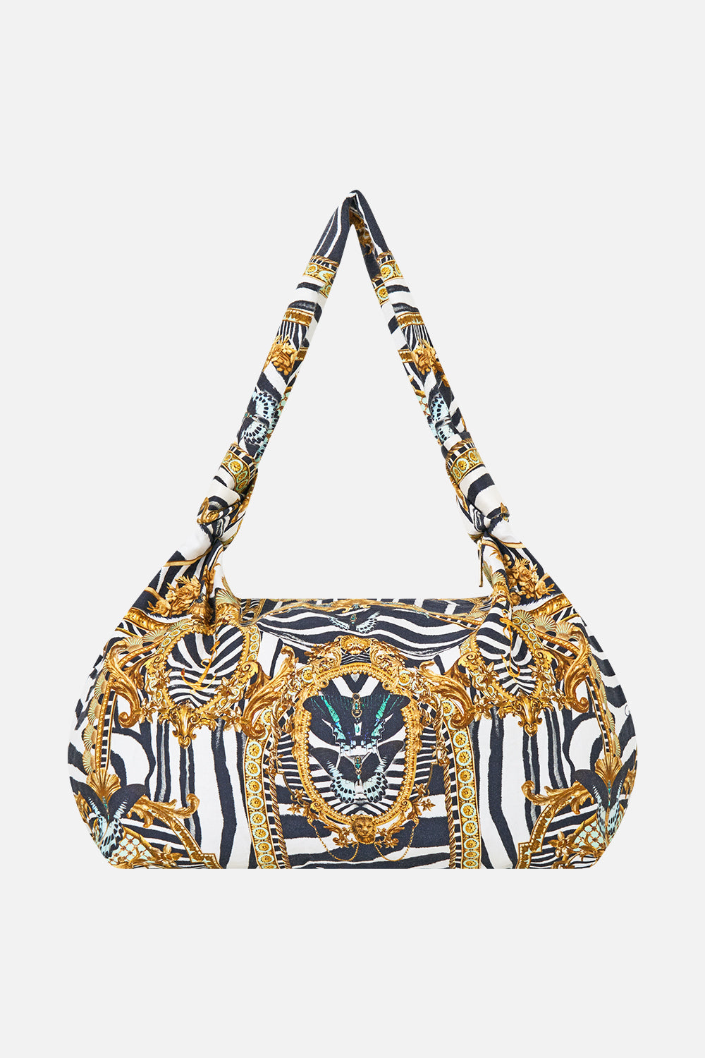 The CAMILLA Slouch Shoulder Bag With Knot Details in Print Zig Zag Zoo. Ghost View Back