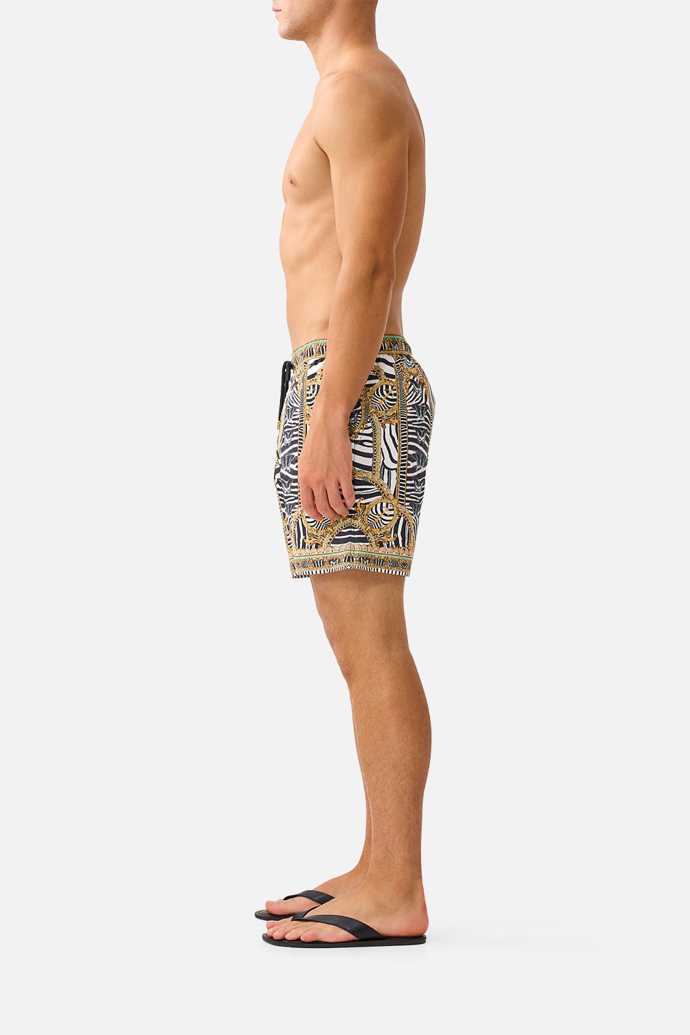 The CAMILLA Mid Length Boardshort With Elastic Waist in Print Zig Zag Zoo. Model View