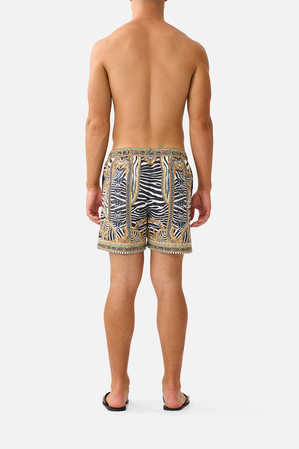 The CAMILLA Mid Length Boardshort With Elastic Waist in Print Zig Zag Zoo. Model View