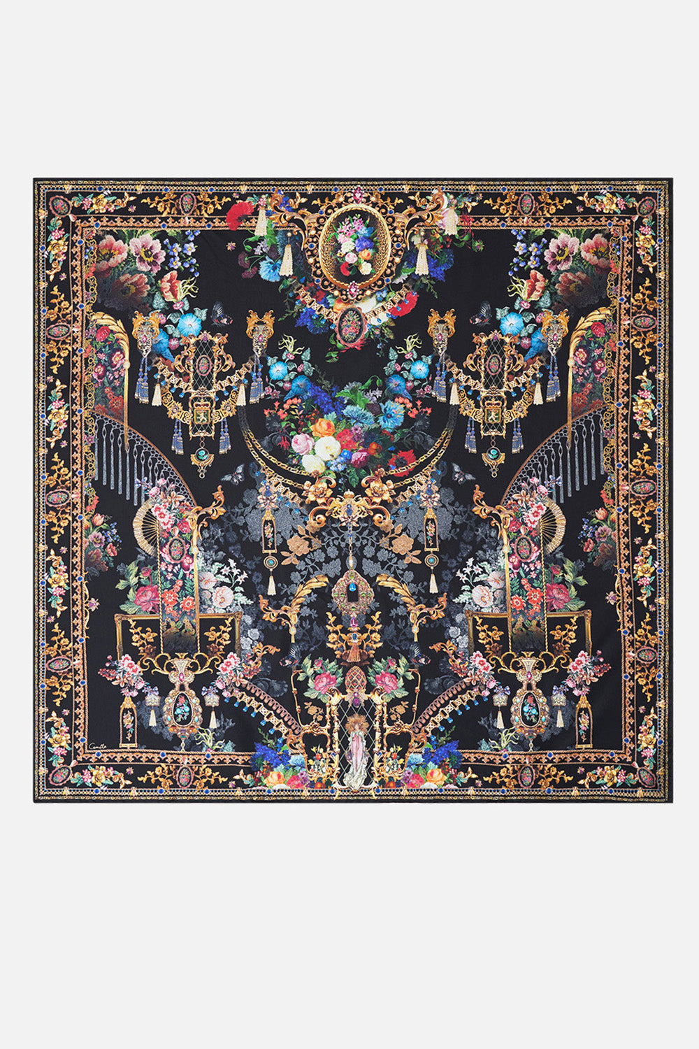 PRINTED SILK TWILL SQUARE SCARF NIGHT GARDEN