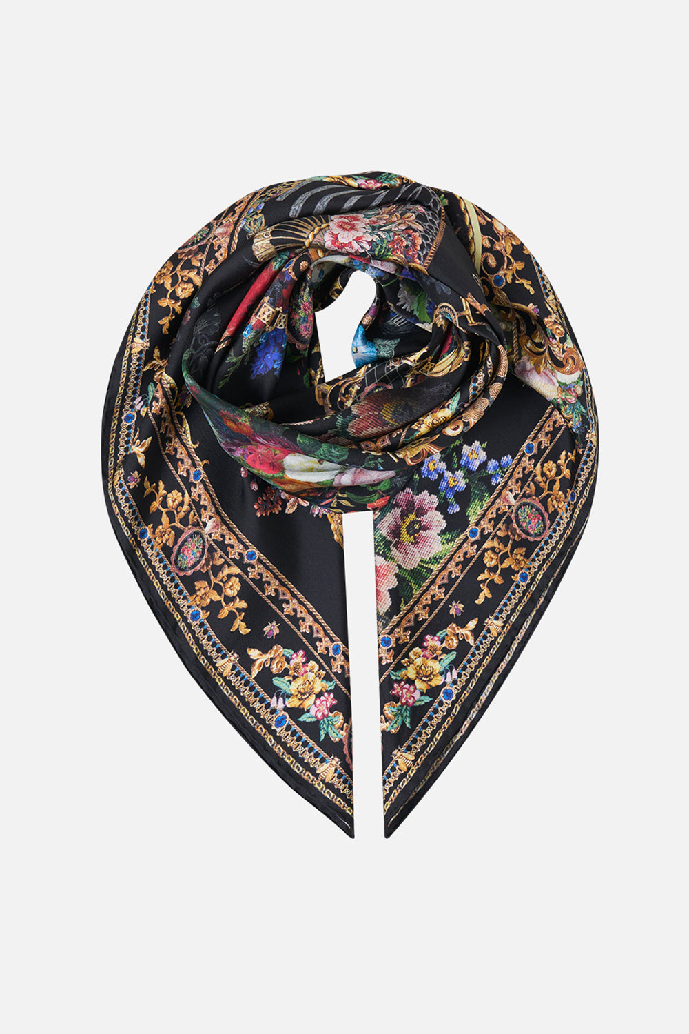 PRINTED SILK TWILL SQUARE SCARF NIGHT GARDEN