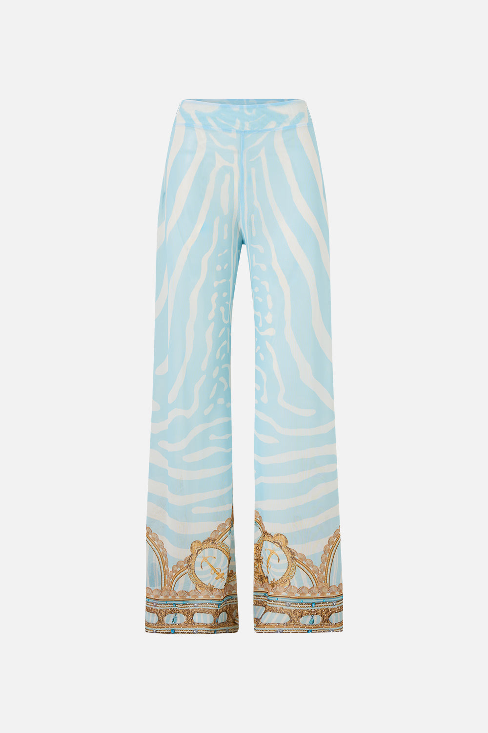 The CAMILLA Mesh Straight Leg Beach Pant in Print Spirit of Stripes. Ghost View Front