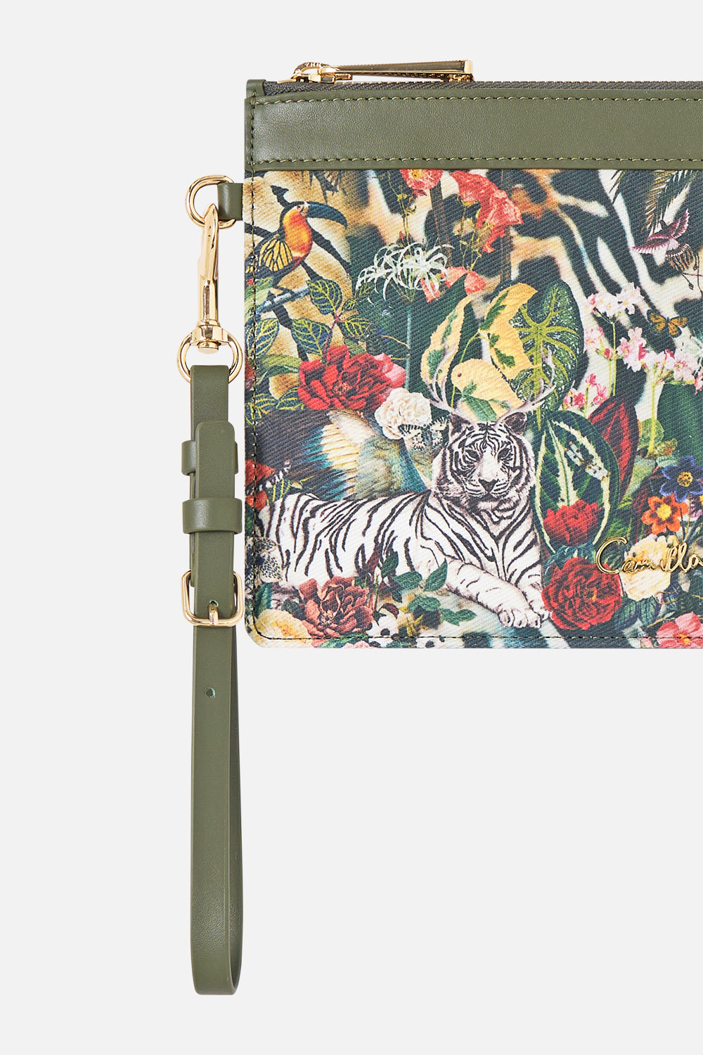 The CAMILLA Clutch With Wristlet Leotigra Land in our Leotigra Land print.
