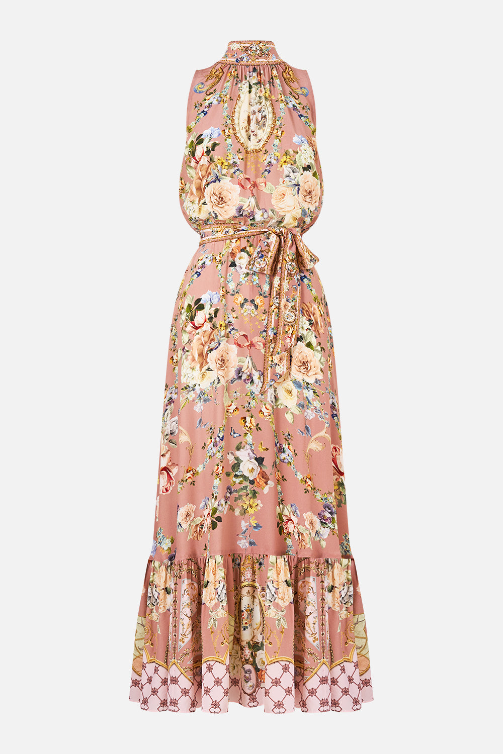NECKTIE DRESS WITH ELASTICATED WAIST CHAMBER OF BLOOMS