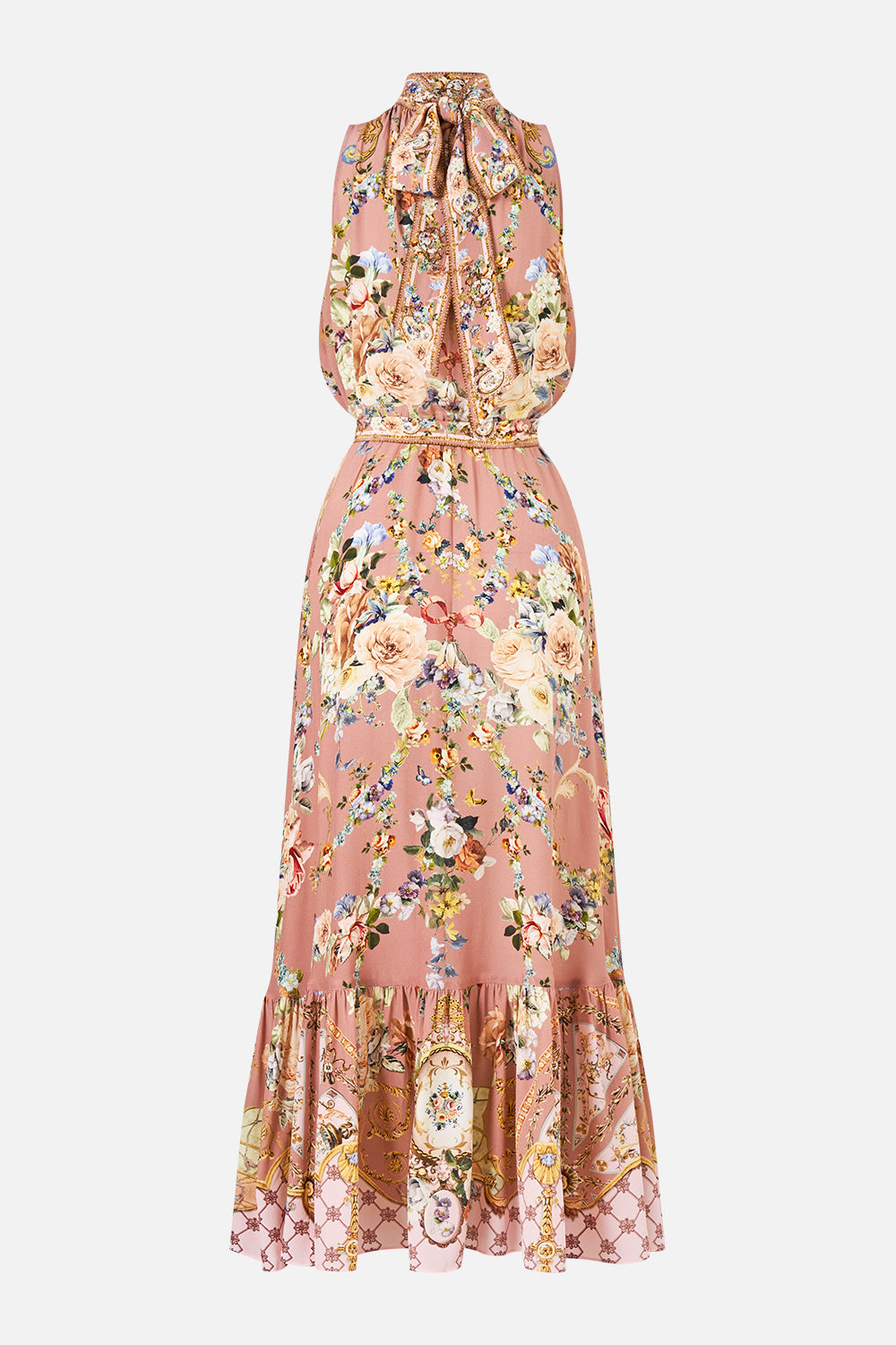 NECKTIE DRESS WITH ELASTICATED WAIST CHAMBER OF BLOOMS