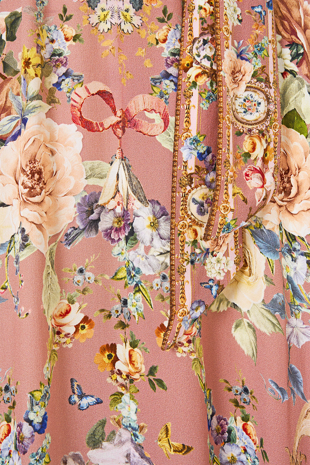 NECKTIE DRESS WITH ELASTICATED WAIST CHAMBER OF BLOOMS