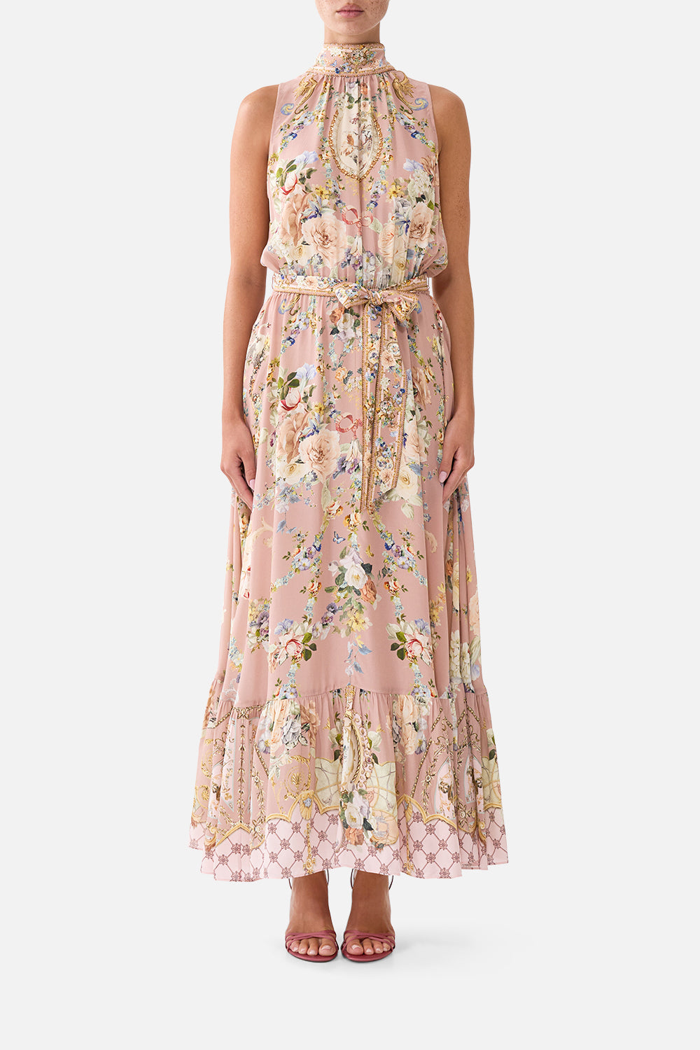 NECKTIE DRESS WITH ELASTICATED WAIST CHAMBER OF BLOOMS