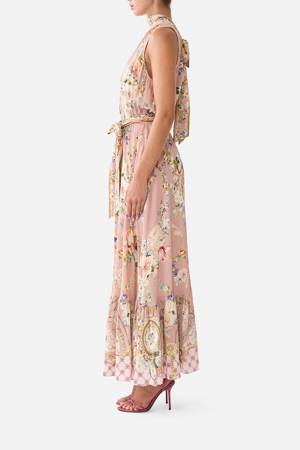 NECKTIE DRESS WITH ELASTICATED WAIST CHAMBER OF BLOOMS