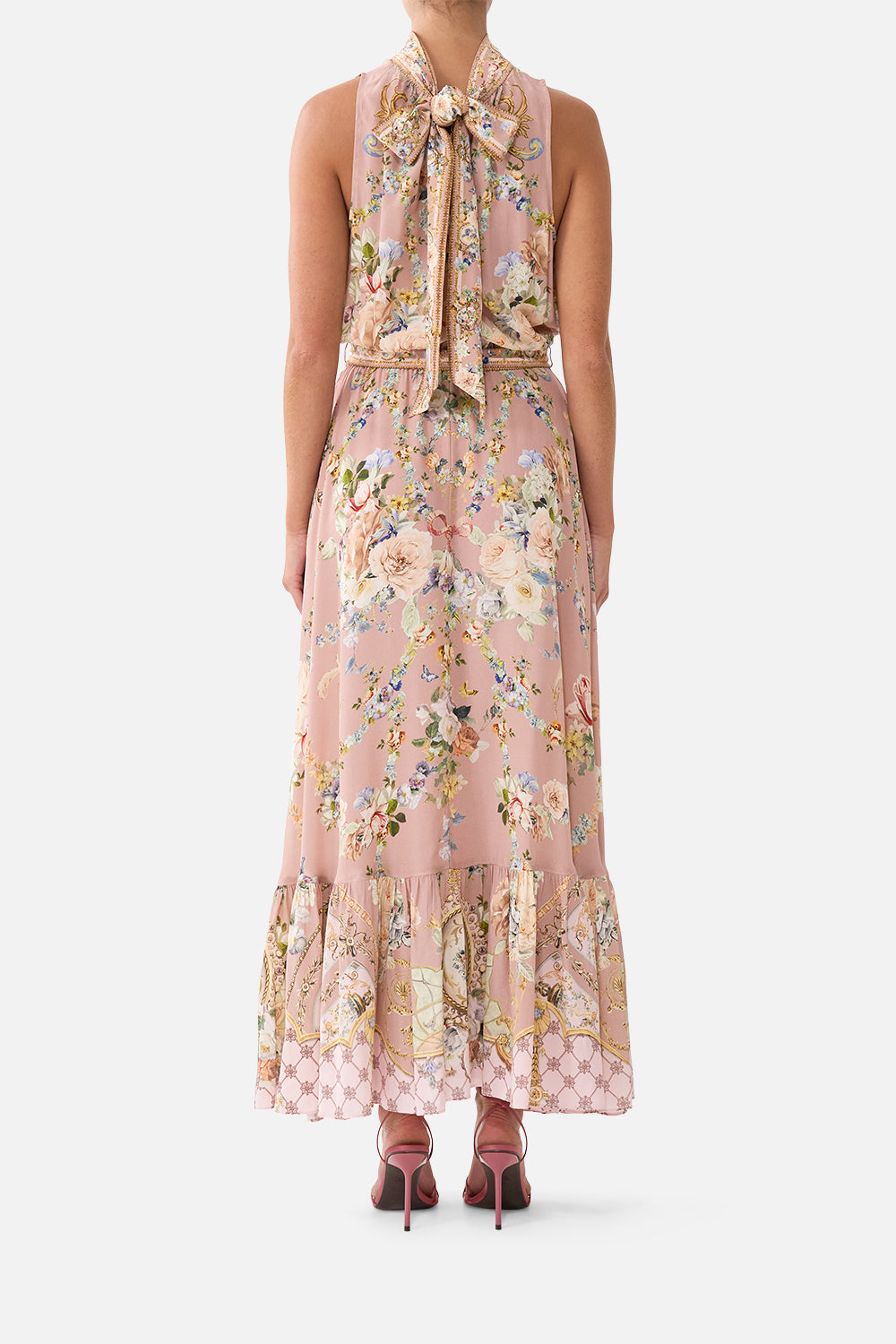 NECKTIE DRESS WITH ELASTICATED WAIST CHAMBER OF BLOOMS